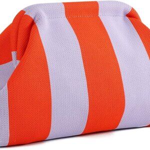 Striped Woven Clutch Purse for Women Summer Beach Evening Handbag
